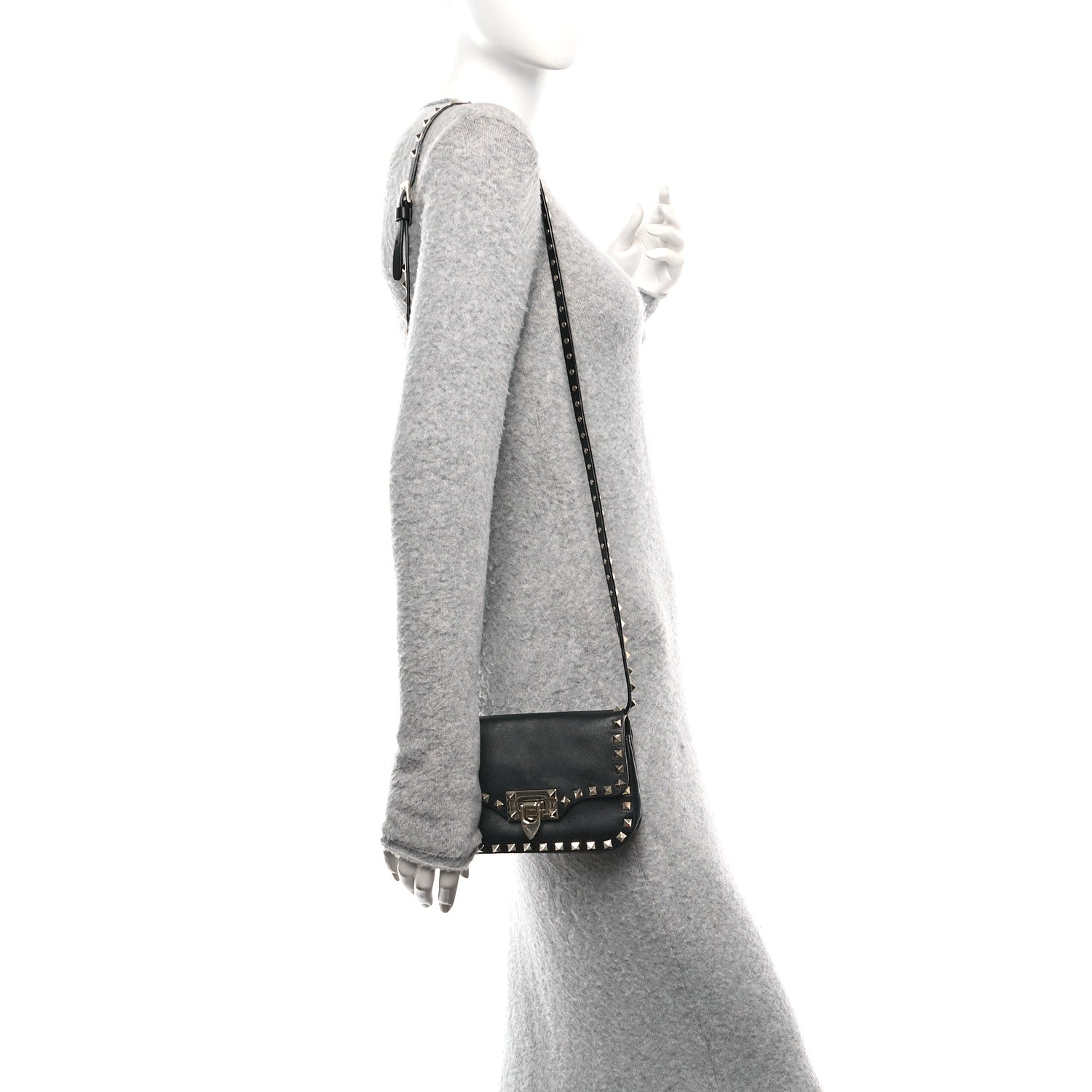 Valentino Garavani Vitello Mini Rockstud Flap Saddle Crossbody Bag Black 2 of 14