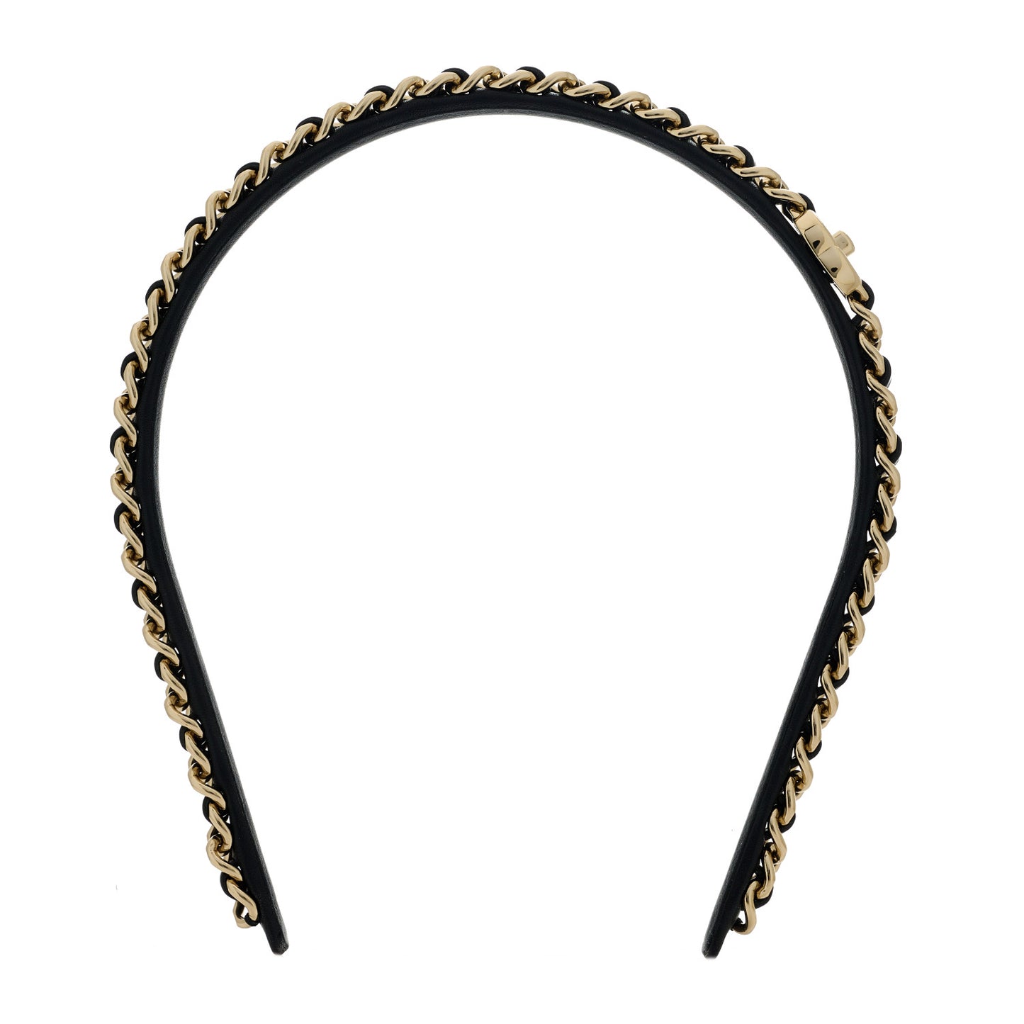 Metal Lambskin Chain CC Headband Black Gold