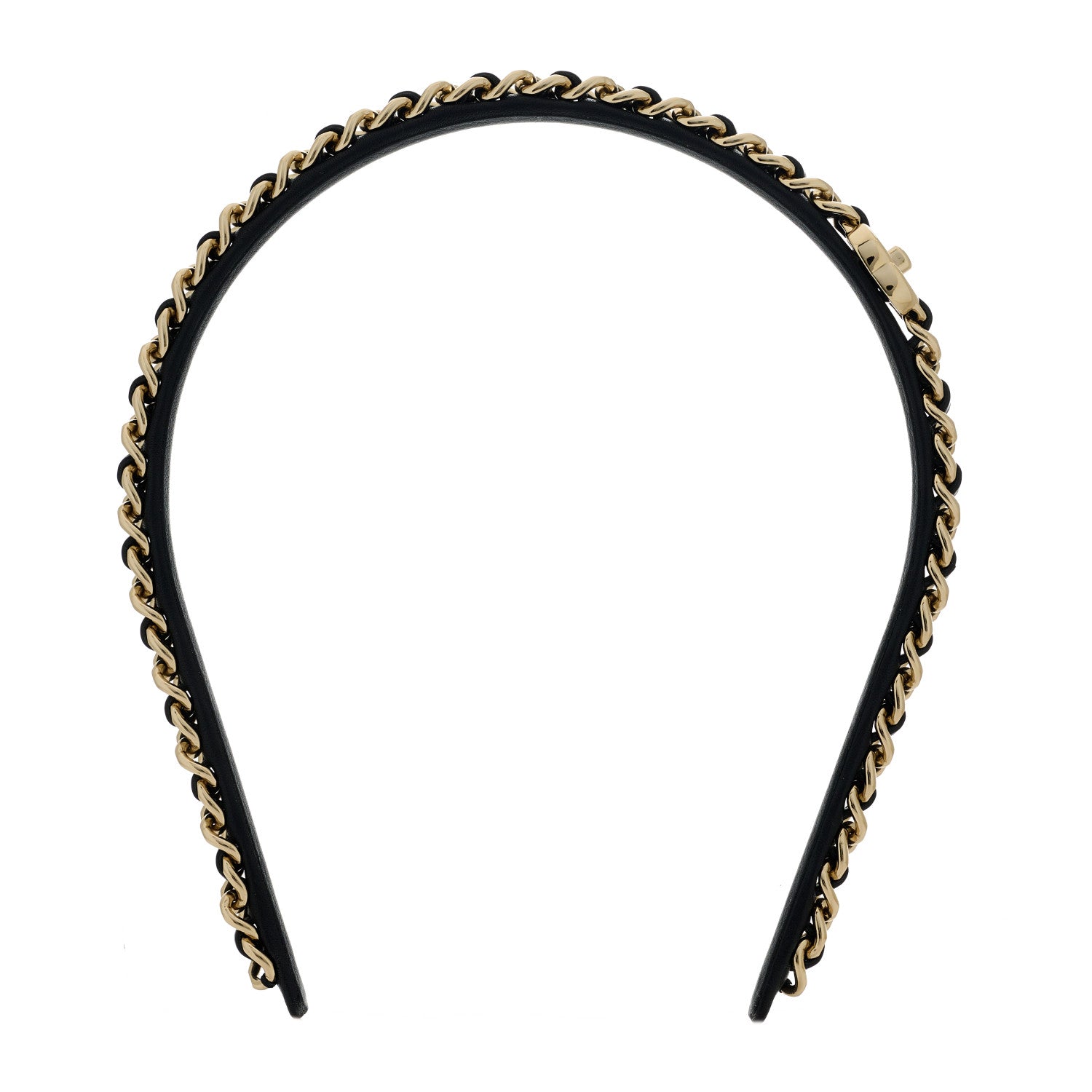 Chanel Metal Lambskin Chain CC Headband Black Gold 1 of 6