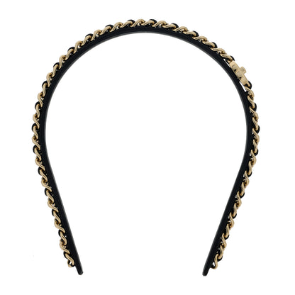 Chanel Metal Lambskin Chain CC Headband Black Gold 1 of 6
