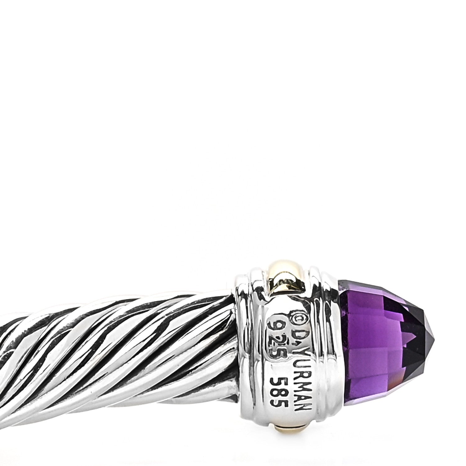 David Yurman Sterling Silver 14K Yellow Gold Amethyst 7mm Cable Classics Bracelet 4 of 5