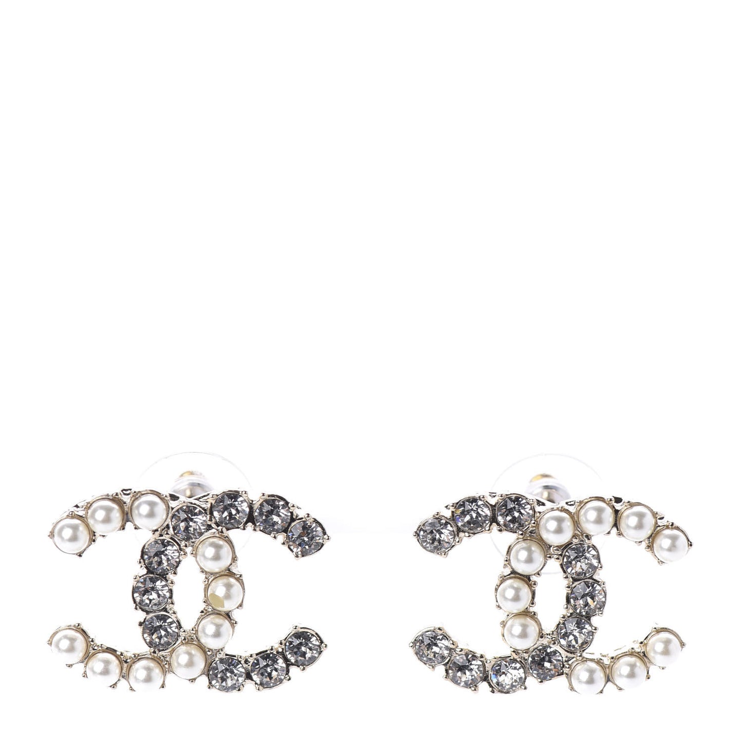 Crystal Pearl CC Dazzling Domino Earrings Gold
