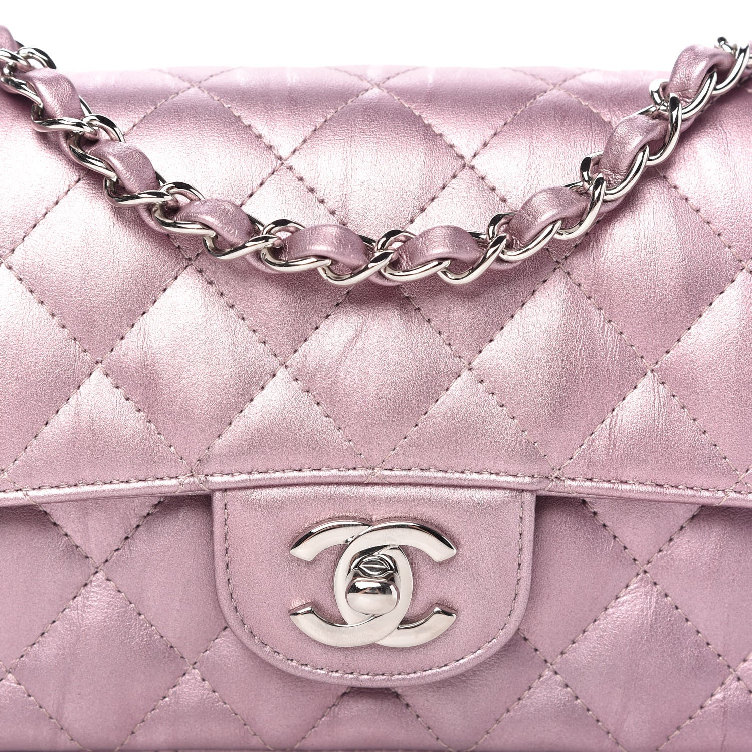 Chanel Metallic Calfskin Quilted Mini Rectangular Flap Pink 10 of 12