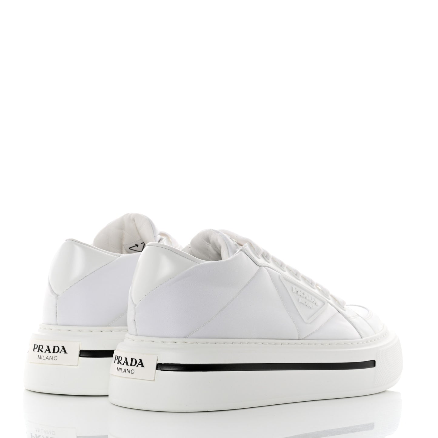 Re-Nylon Spazzolato Rubber Triangle Logo Macro Quilted Mens 35mm Platform Sneakers 8 White