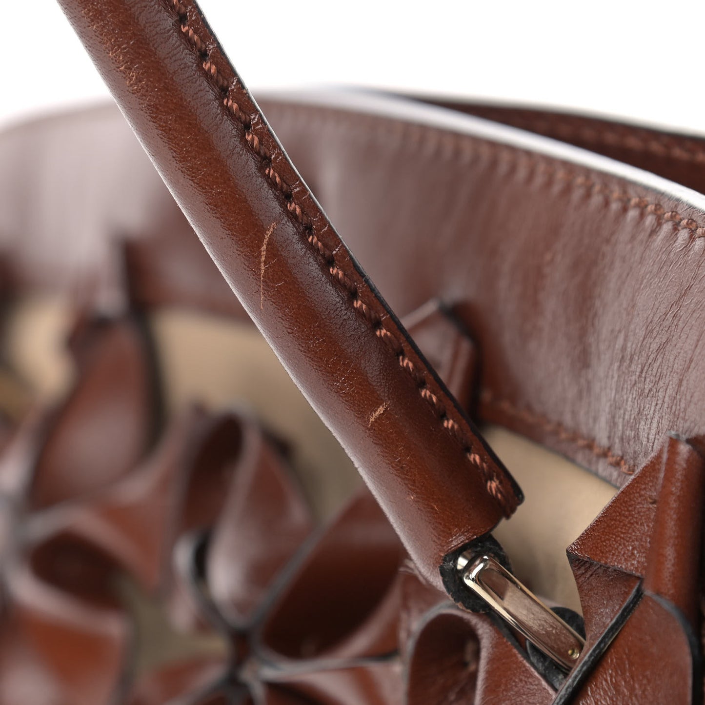 Calfskin Floral Applique Tote Brown