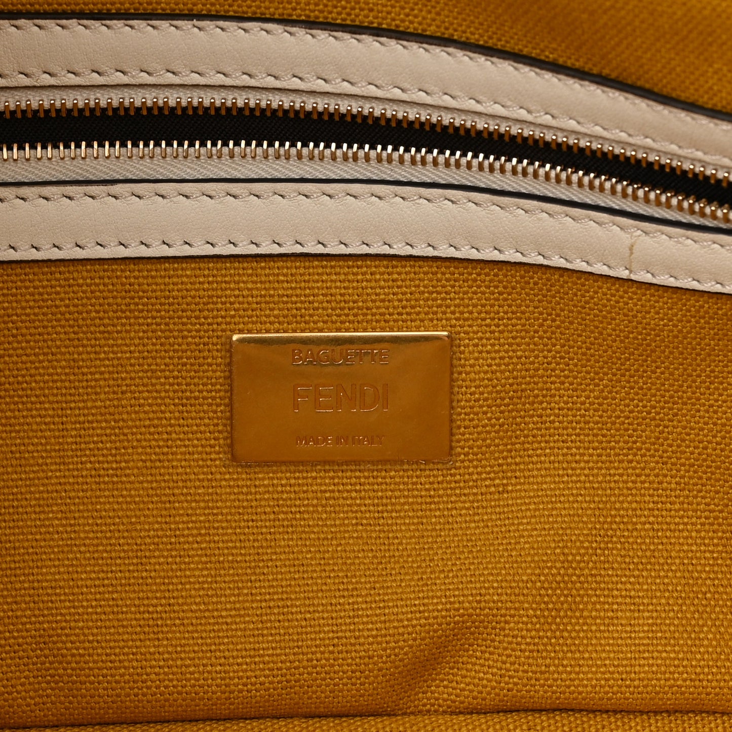 X SARA COLEMAN Canvas Vitello Seta FF Fish Eye Embroidered Baguette Mostarda White Ice