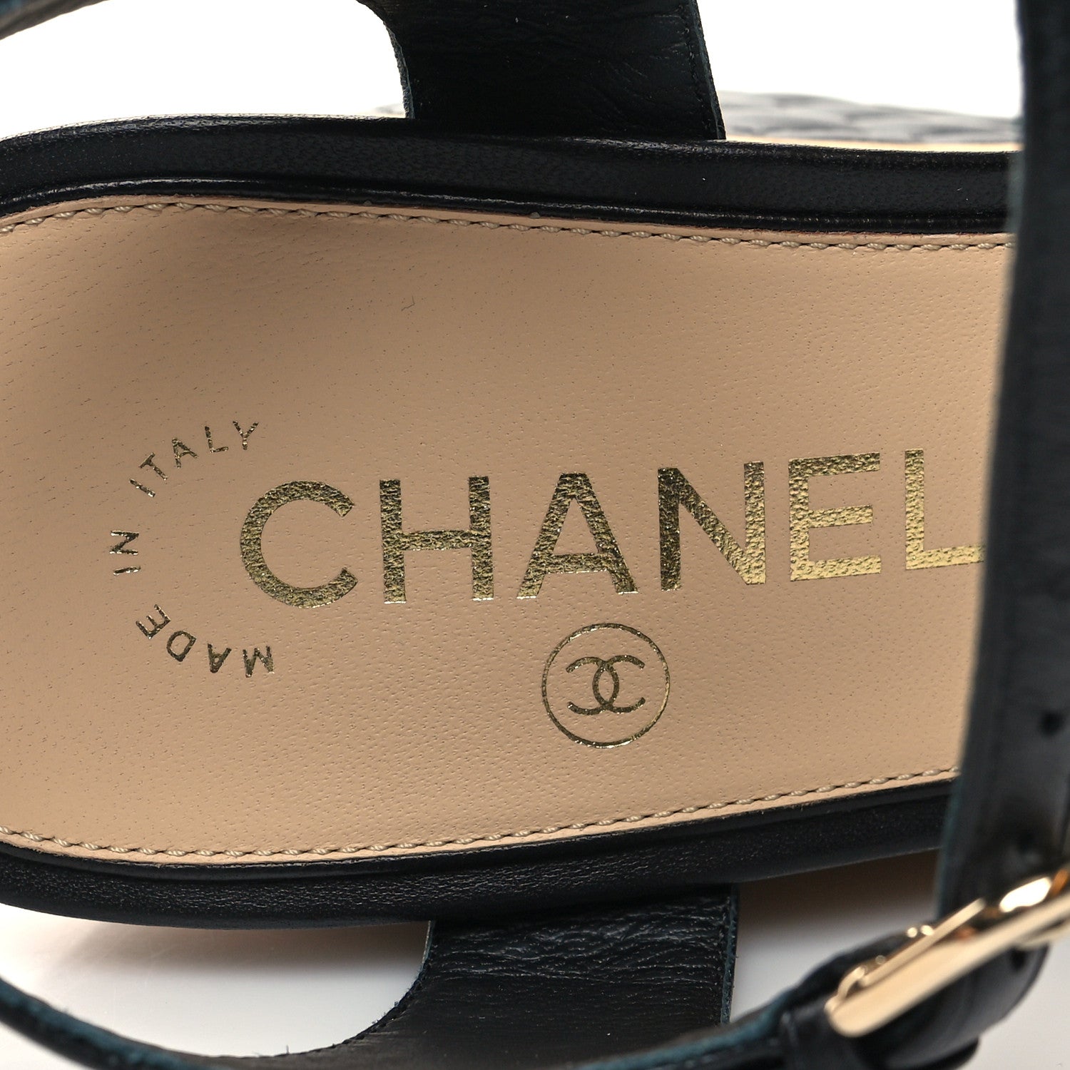 Chanel Lambskin Quilted Chain Cork Wedge Sandals 40 Black 8 of 8