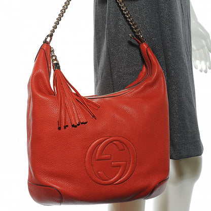 Gucci Pebbled Calfskin Medium Soho Chain Hobo Red 2 of 12