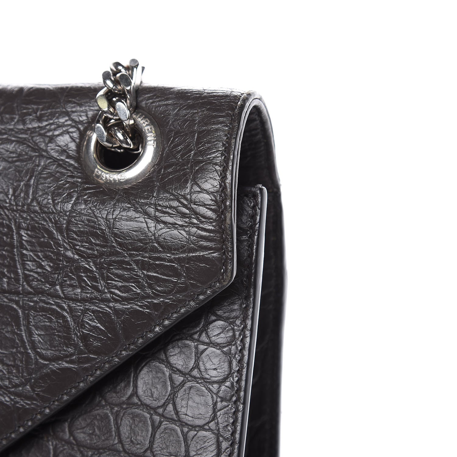 Saint Laurent Calfskin Crocodile Embossed Large Monogram Satchel Fog 13 of 20