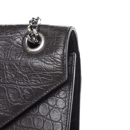 Saint Laurent Calfskin Crocodile Embossed Large Monogram Satchel Fog 13 of 20