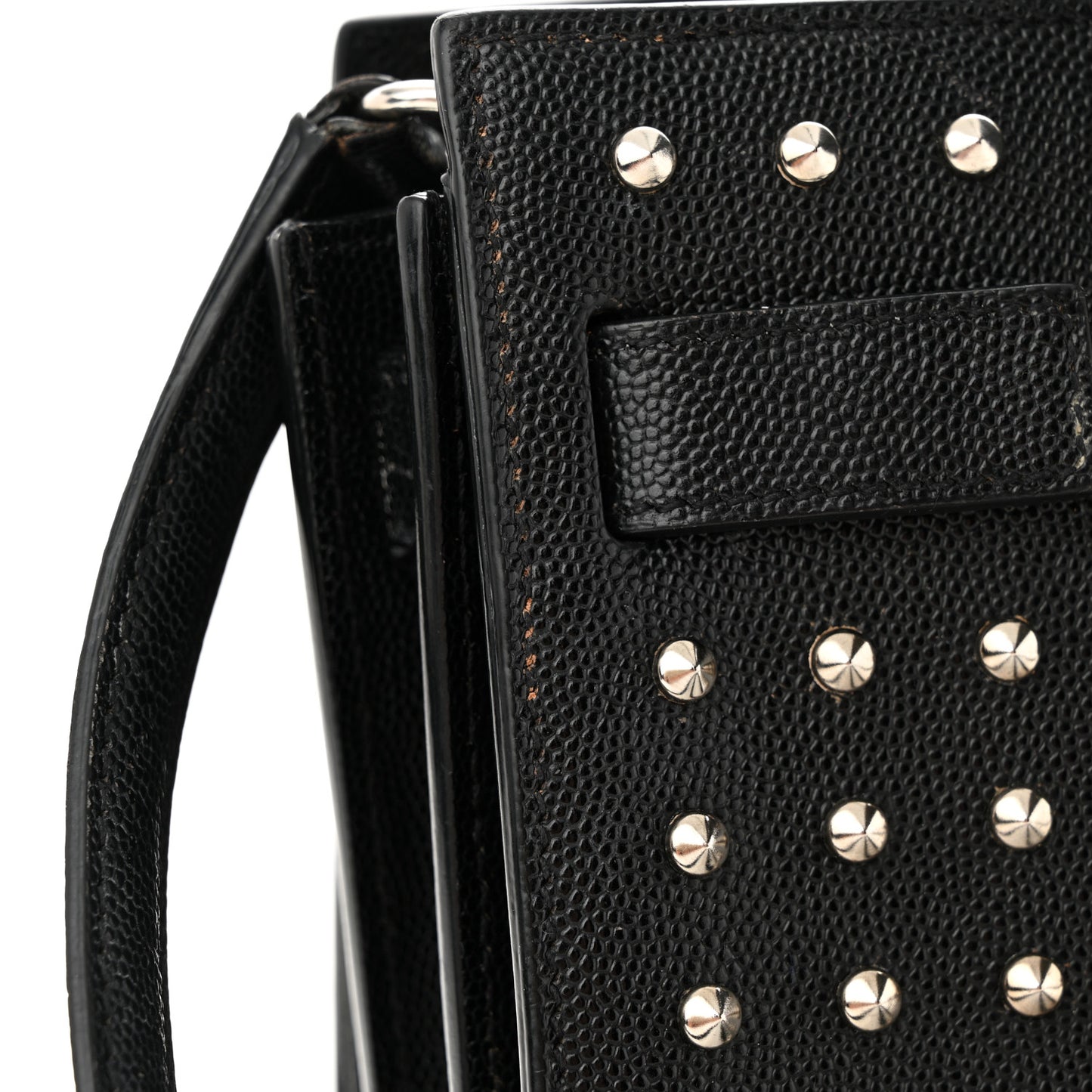 SAINT LAURENT Calfskin Studded Nano Sac De Jour Black
