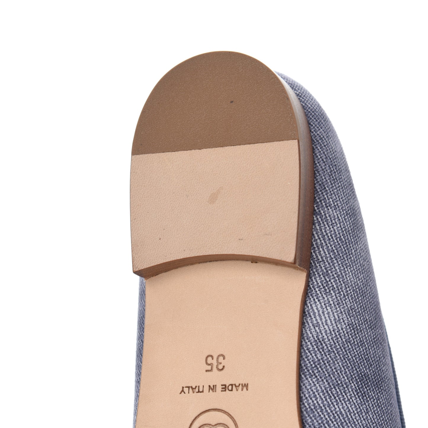 Satin Denim Goatskin CC Cap Toe Ballerina Flats 35 Blue