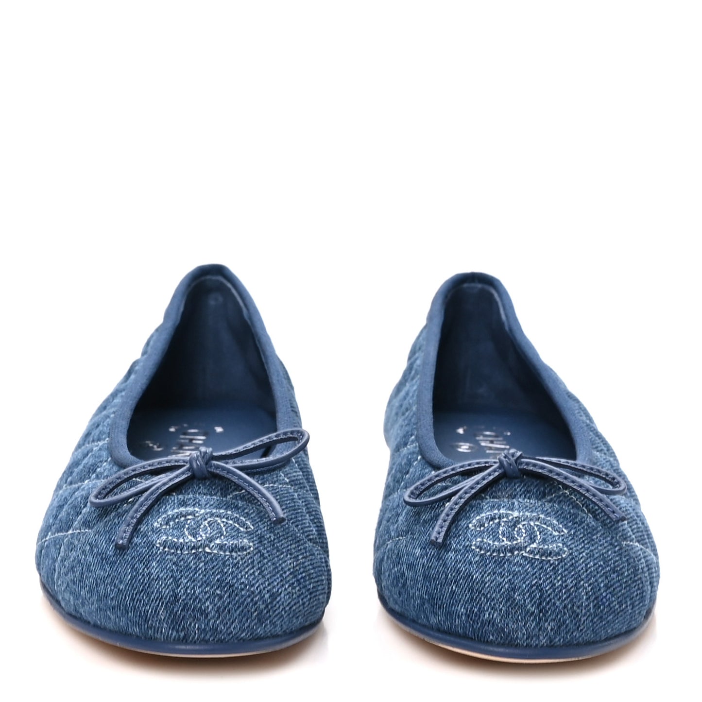 Washed Denim Quilted Cap Toe CC Ballerina Flats 39.5 Blue