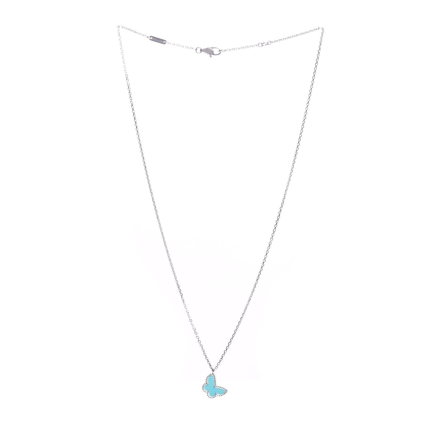 18K White Gold Turquoise Sweet Alhambra Butterfly Pendant Necklace