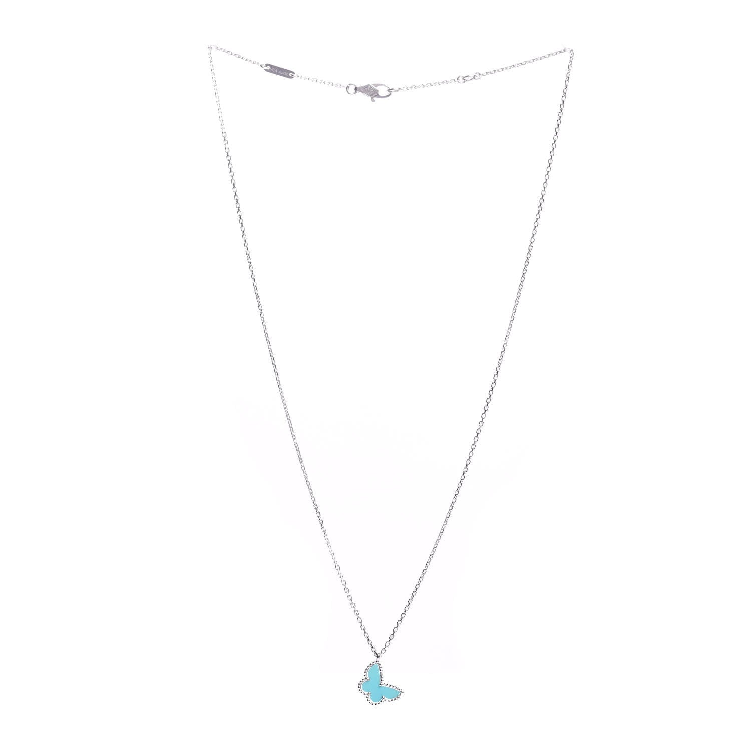 Van Cleef & Arpels 18K White Gold Turquoise Sweet Alhambra Butterfly Pendant Necklace 3 of 7
