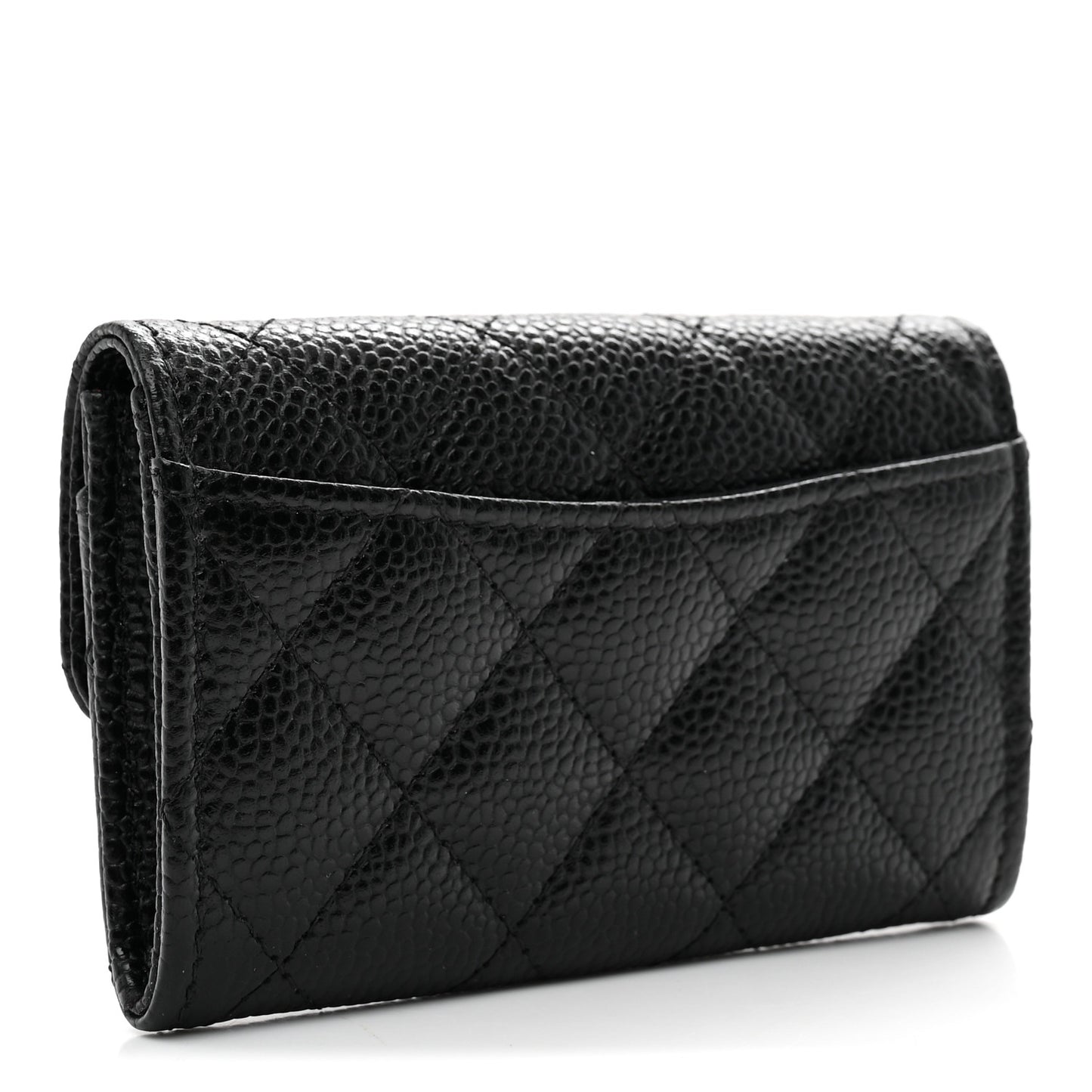Caviar Quilted Flap Card Holder Wallet Black