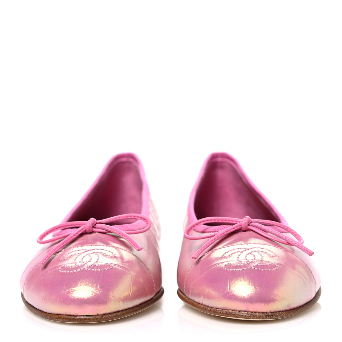 Iridescent Calfskin Crocodile Embossed Ballerina Flats 36.5 Pink