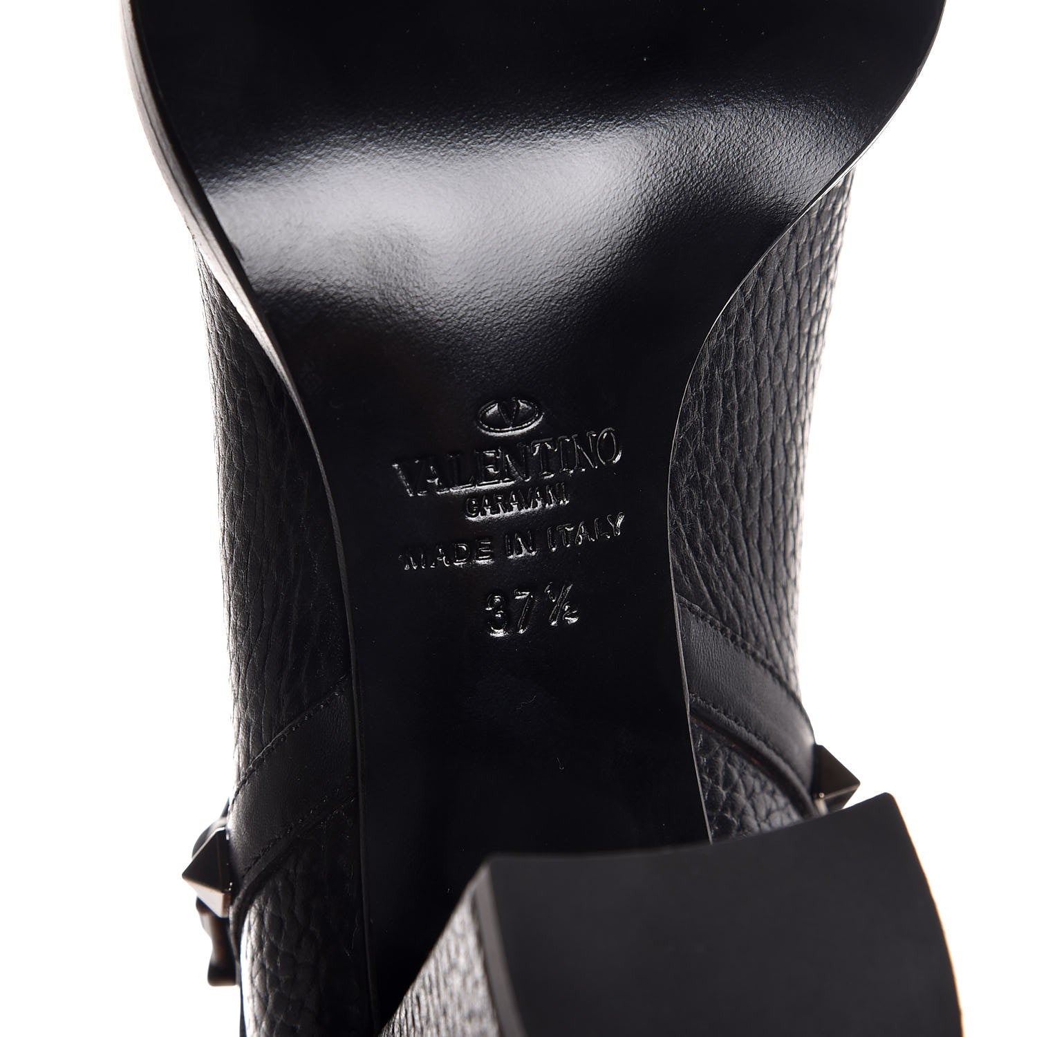 Valentino Garavani Pebbled Calfskin Onyx Rockstud Rolling Double Buckle 70mm Block Heel Ankle Boots 37.5 Black 6 of 7