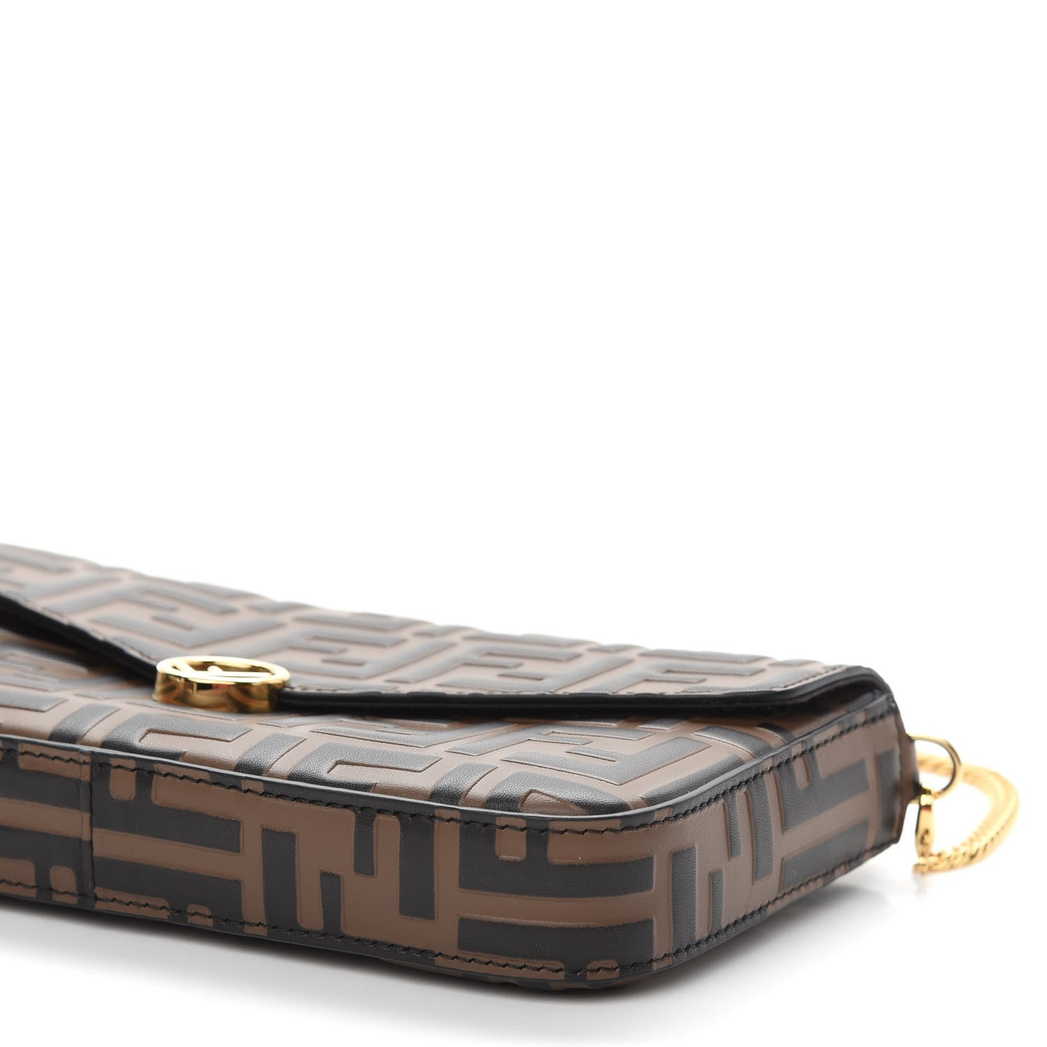 Fendi Vitello Soft F is Fendi Bi-Color FF 1974 Embossed Envelope Wallet On Chain with Pouches Maya Black 10 of 10