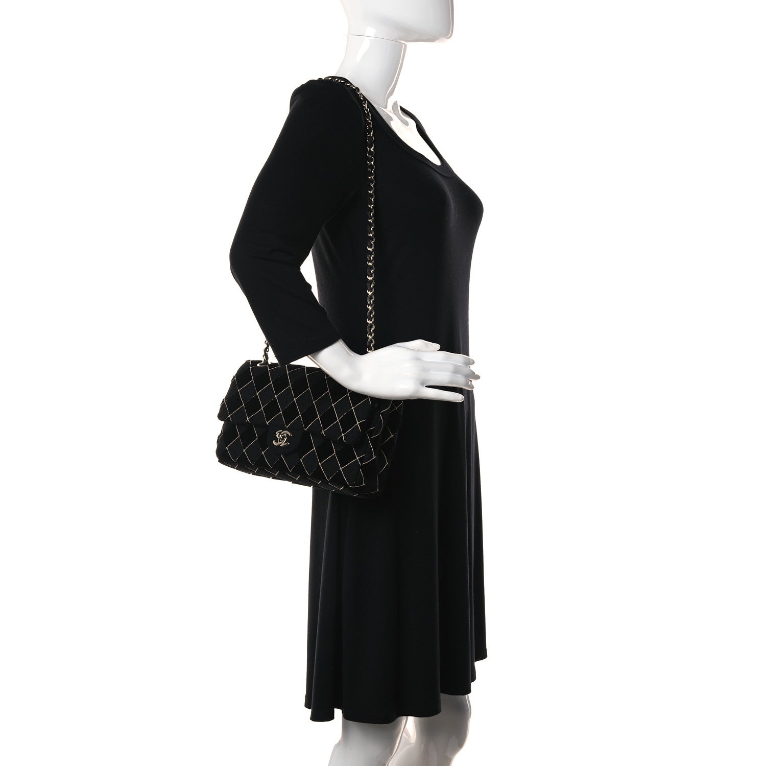 Chanel Velvet Tweed Quilted Medium Double Flap Black 2 of 12