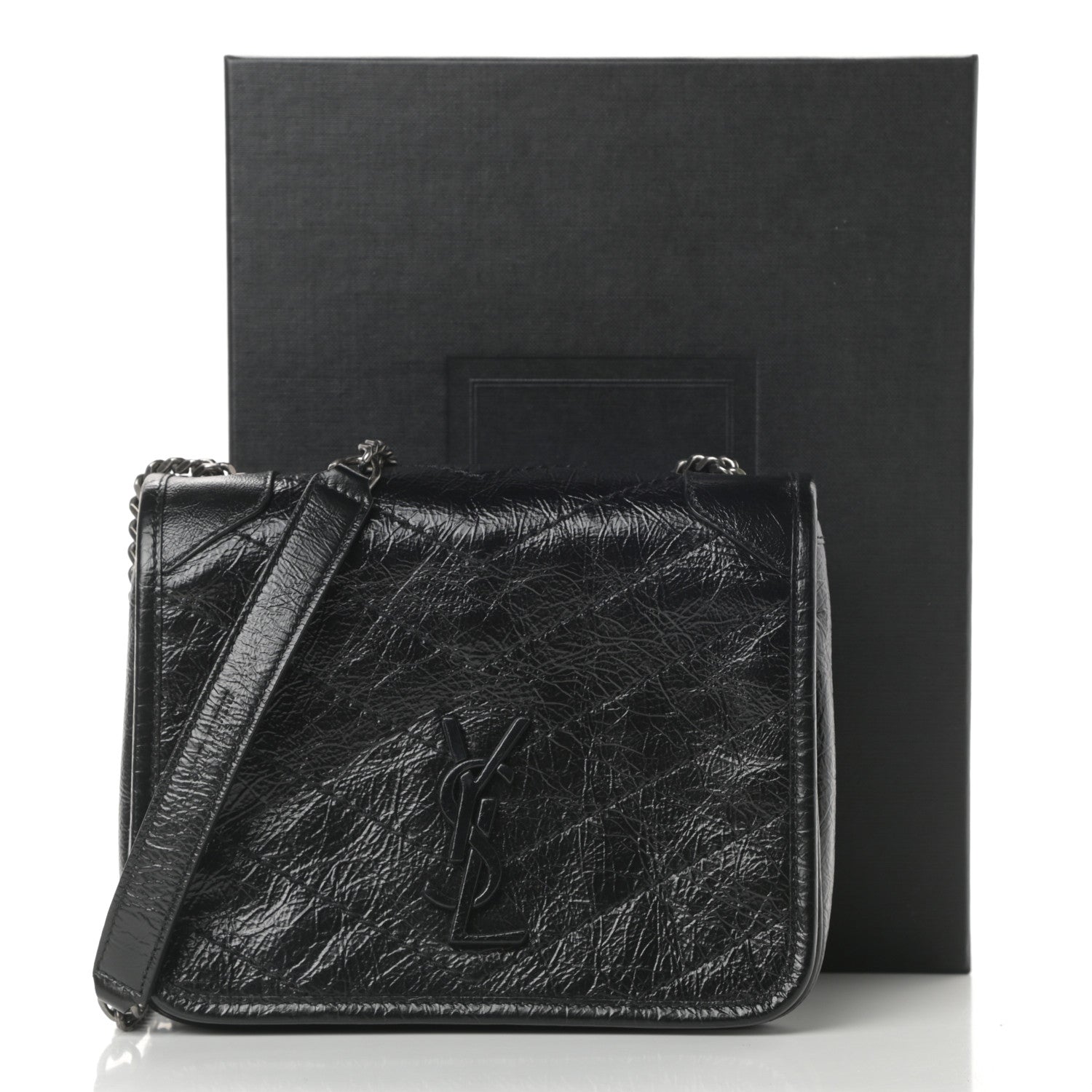 Saint Laurent Crinkled Calfskin Matelasse Monogram Niki Chain Wallet Black 11 of 11