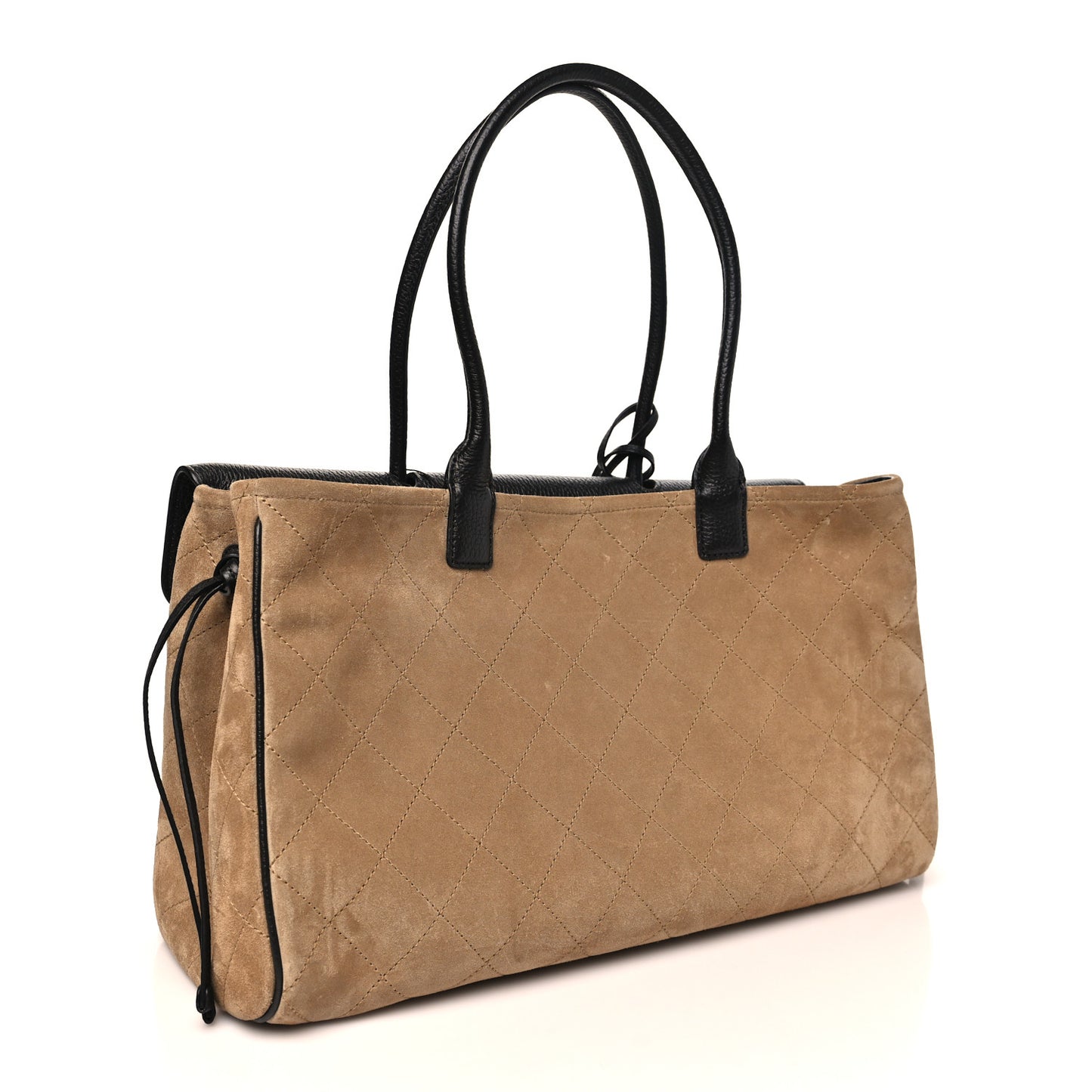 Grained Calfskin Suede Urban Essentials Large Shopping Bag Dark Beige Black Dark Beige Black