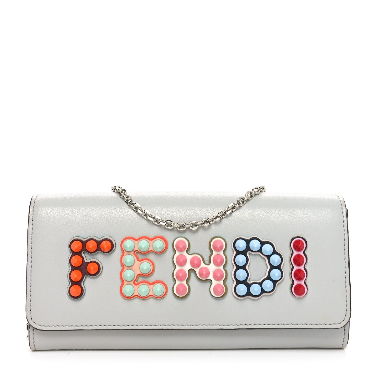 Fendi Vitello Liberty Fun Fair Studded Continental Wallet On Chain Grigio Perla Multicolor 1 of 12