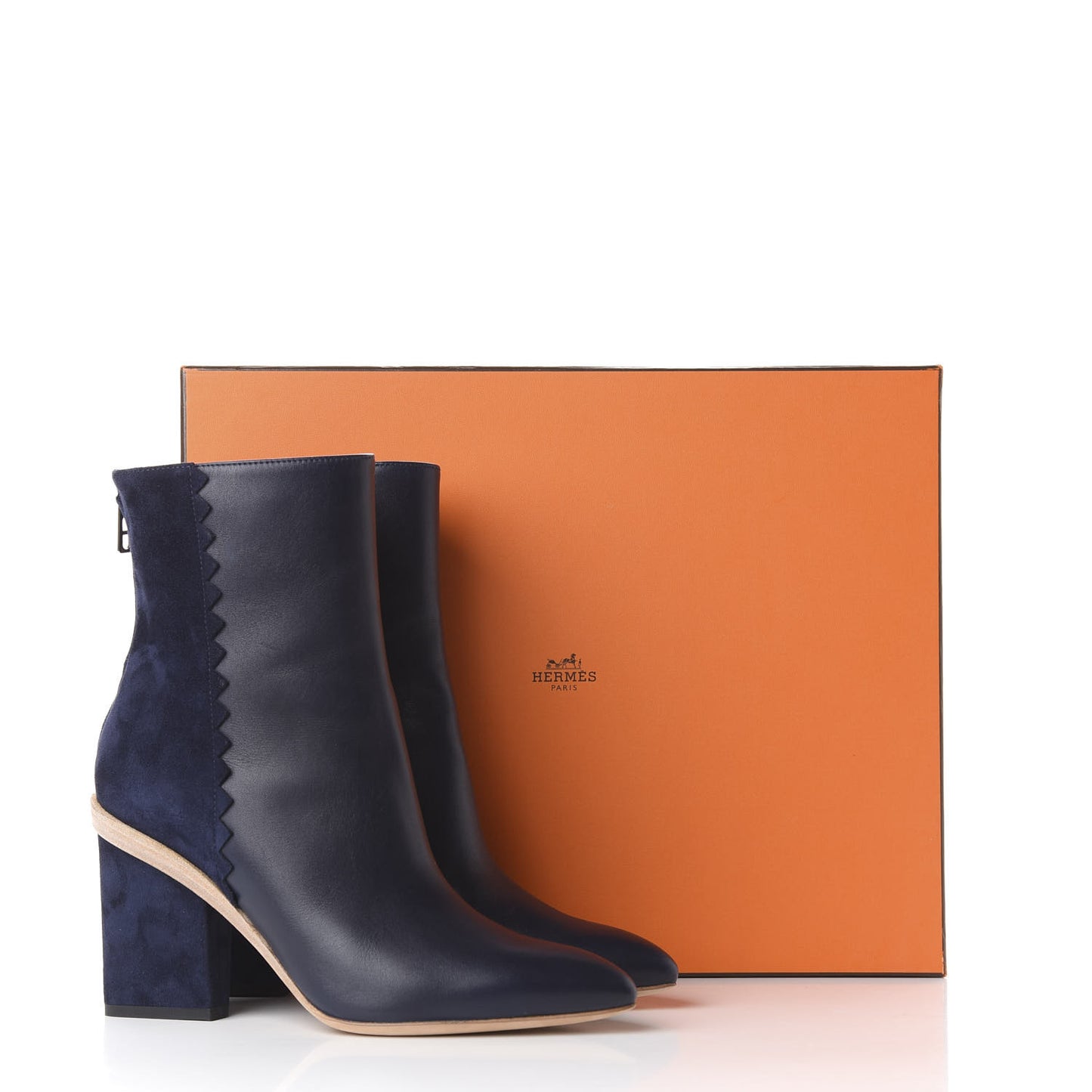 Calfskin Velvet Goatskin Womens Proof Low Boot 37.5 Bleu Marine