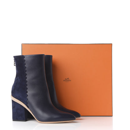 Hermes Calfskin Velvet Goatskin Womens Proof Low Boot 37.5 Bleu Marine 10 of 10