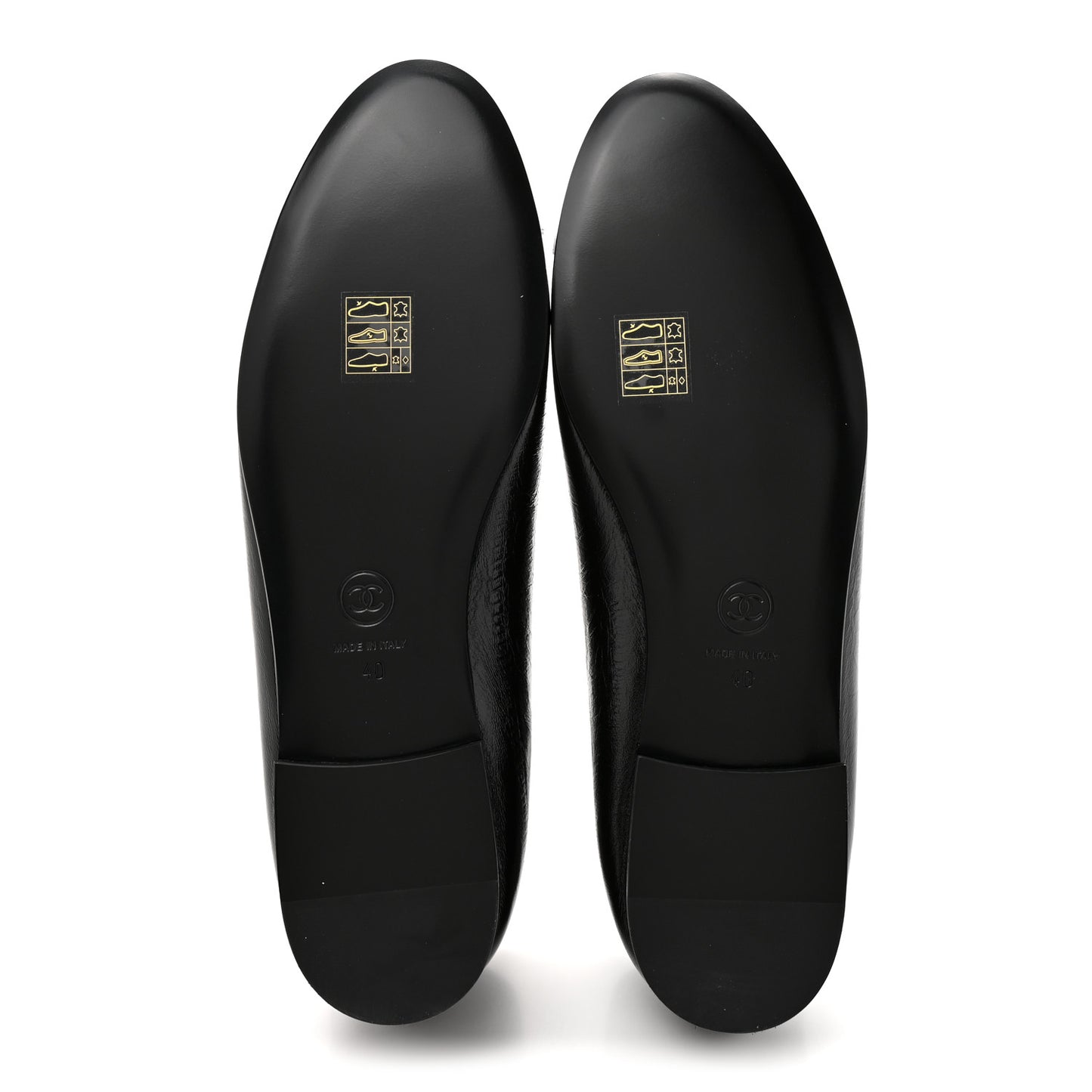 Crumpled Shiny Lambskin CC Cap Toe Ballerina Flats 40 Black White