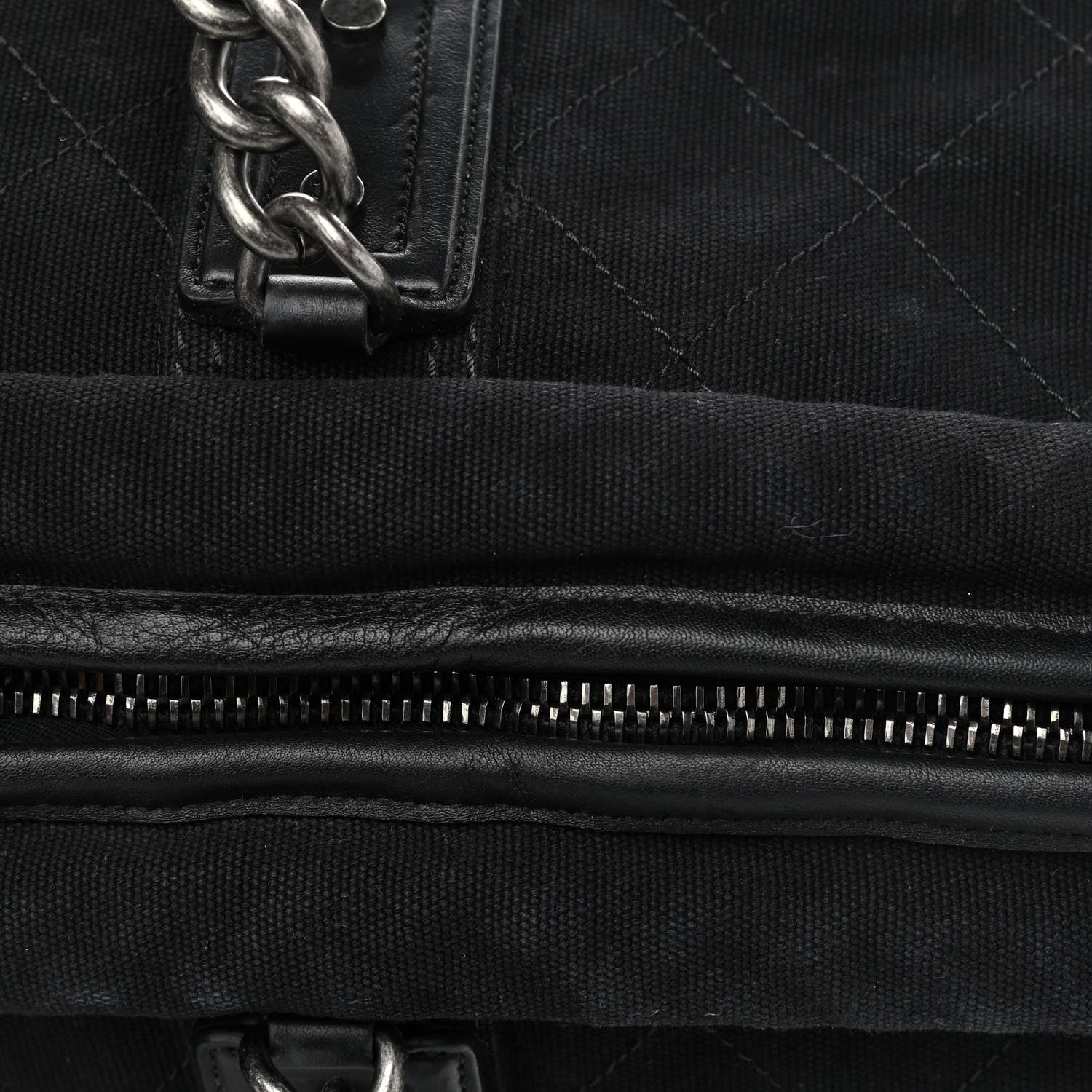 Chanel Washed Toile Calfskin Quilted Large Street Style Travel Bag Black 14 of 14