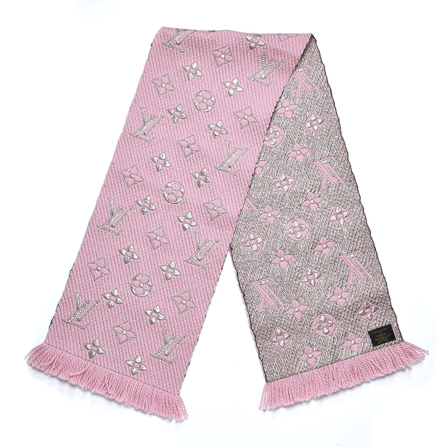 Wool Silk Logomania Shine Scarf Pink
