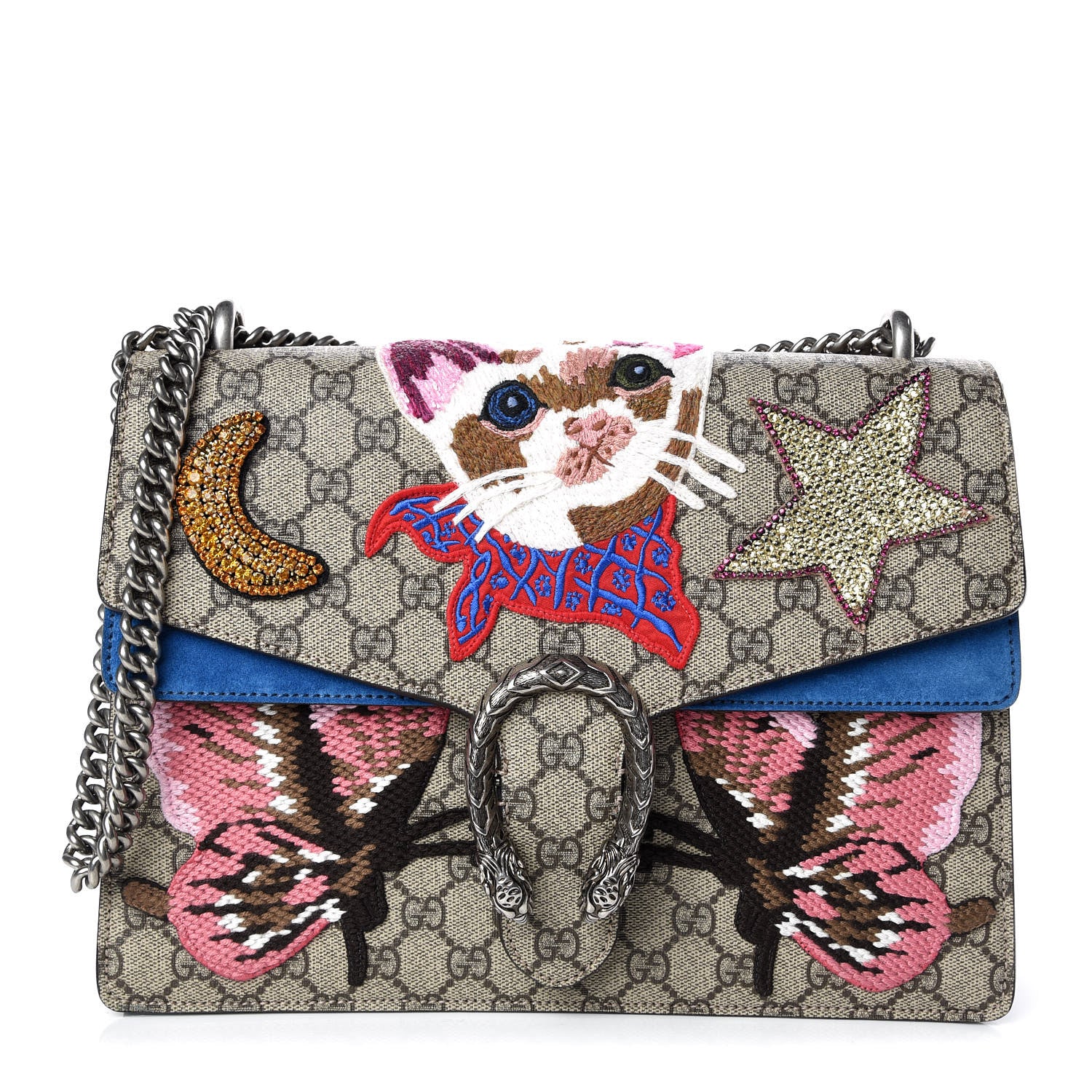 Gucci GG Supreme Monogram Embroidered Medium Dionysus Shoulder Bag Blue 1 of 12