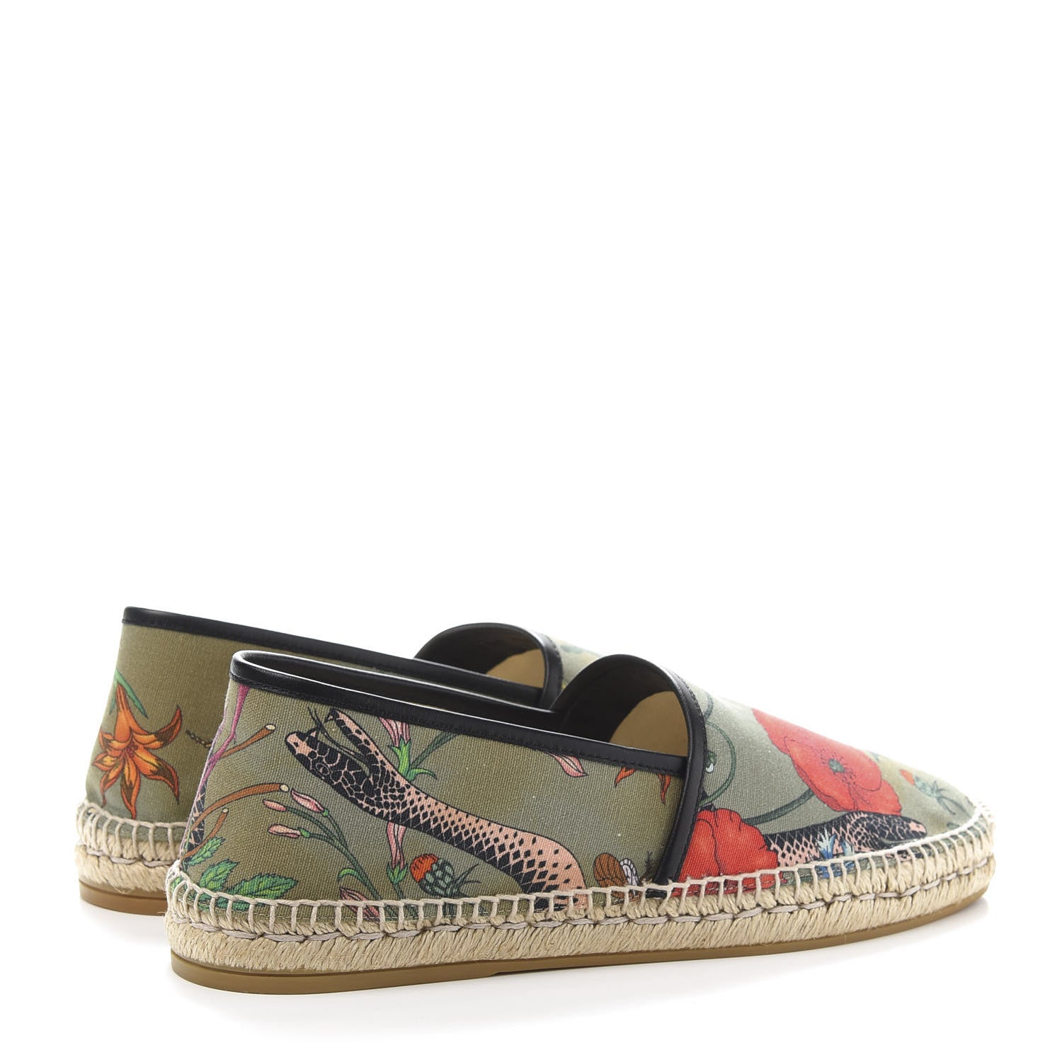 Gucci Canvas Flora Snake Print Mens Espadrilles 10.5 Militare Multicolor Black 4 of 9