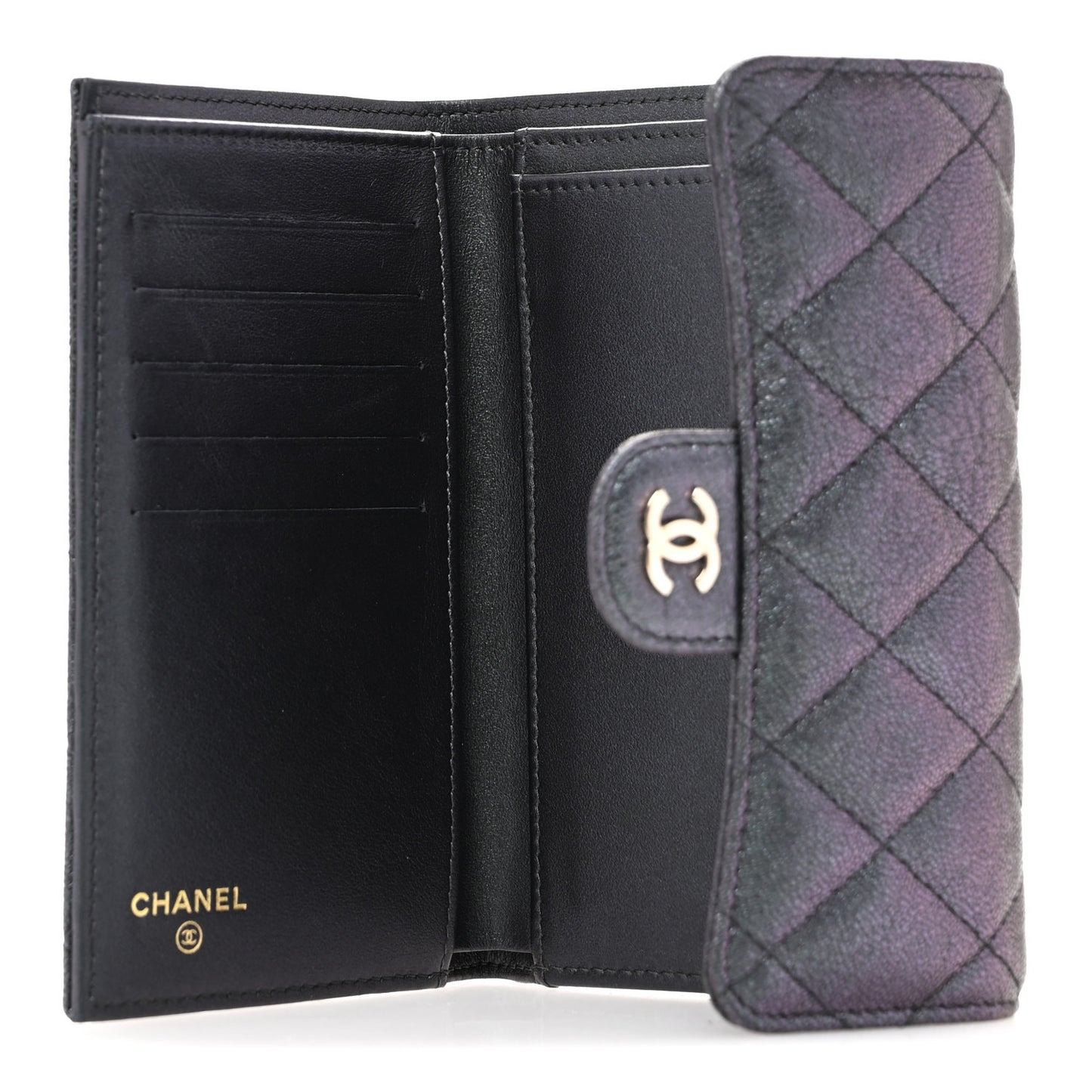 Iridescent Caviar Quilted Medium Flap Wallet Black
