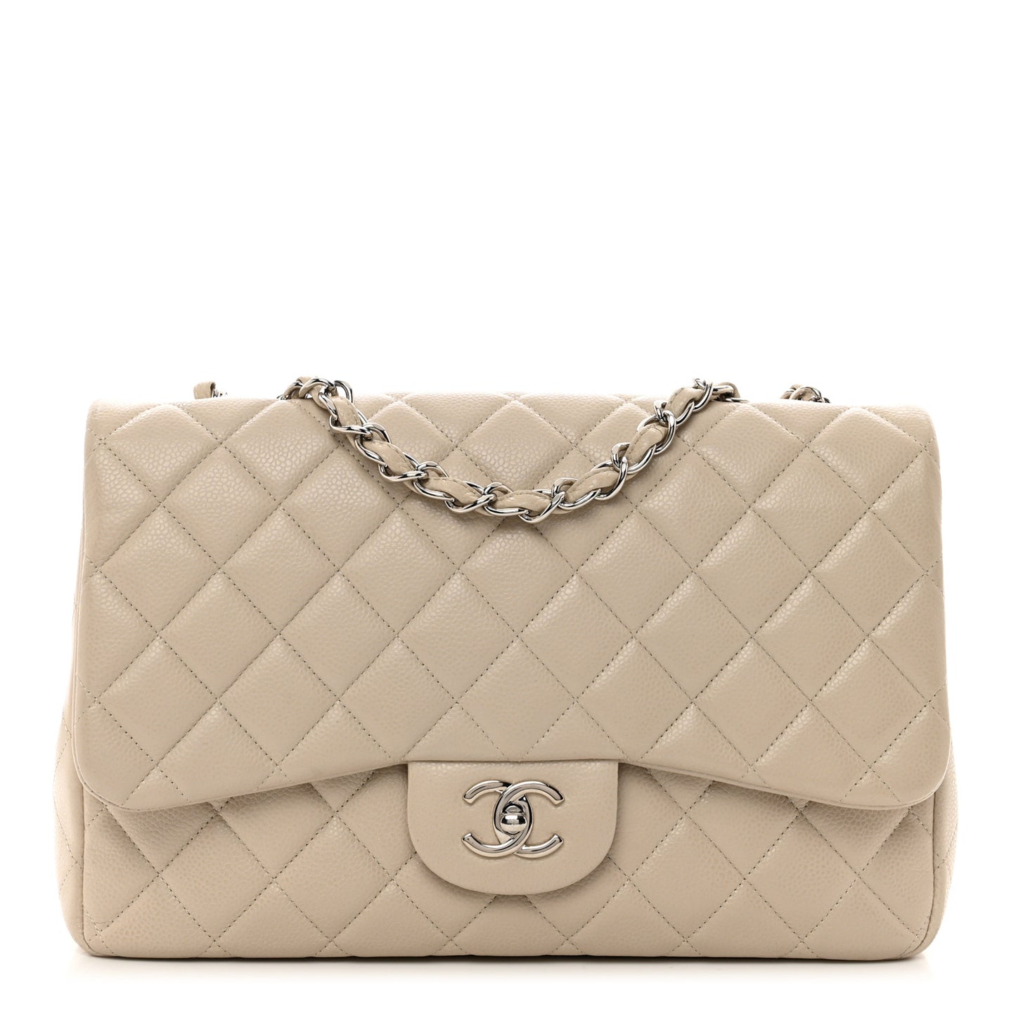 Caviar Jumbo Single Flap Light Beige