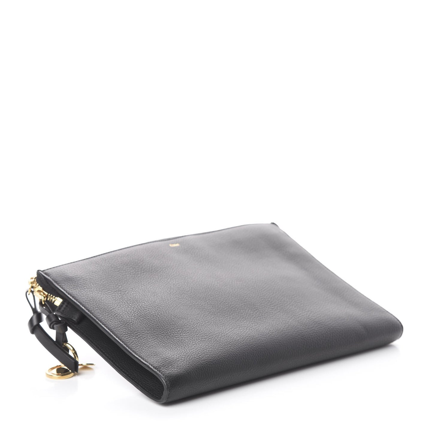 Calfskin Alphabet Flat Pouch Clutch Black