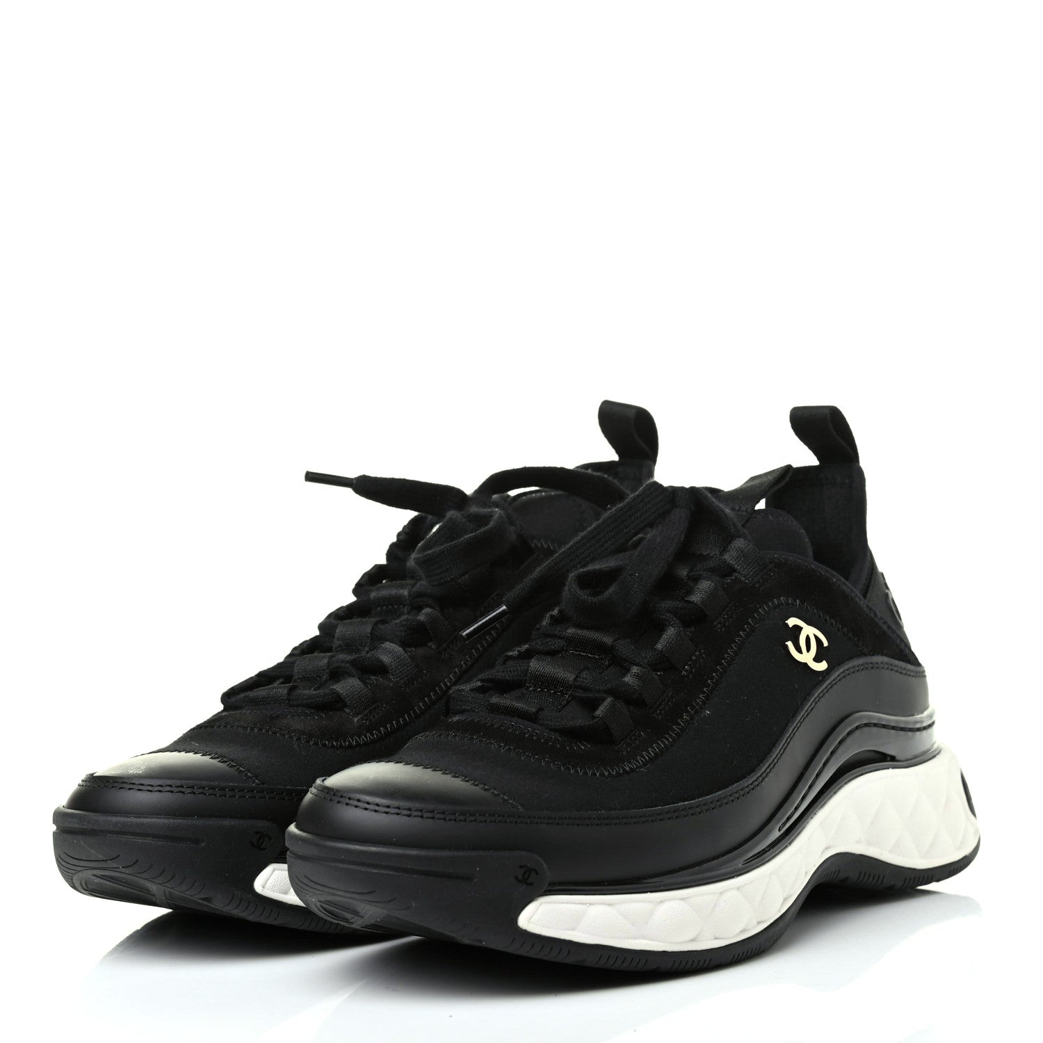 Chanel Velvet Calfskin Mixed Fibers CC Sneakers 38 Black 3 of 9