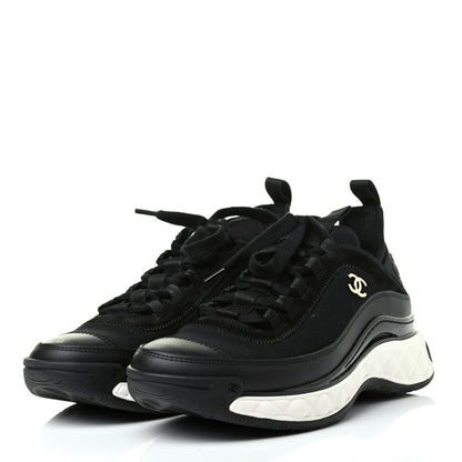 Chanel Velvet Calfskin Mixed Fibers CC Sneakers 38 Black 3 of 9