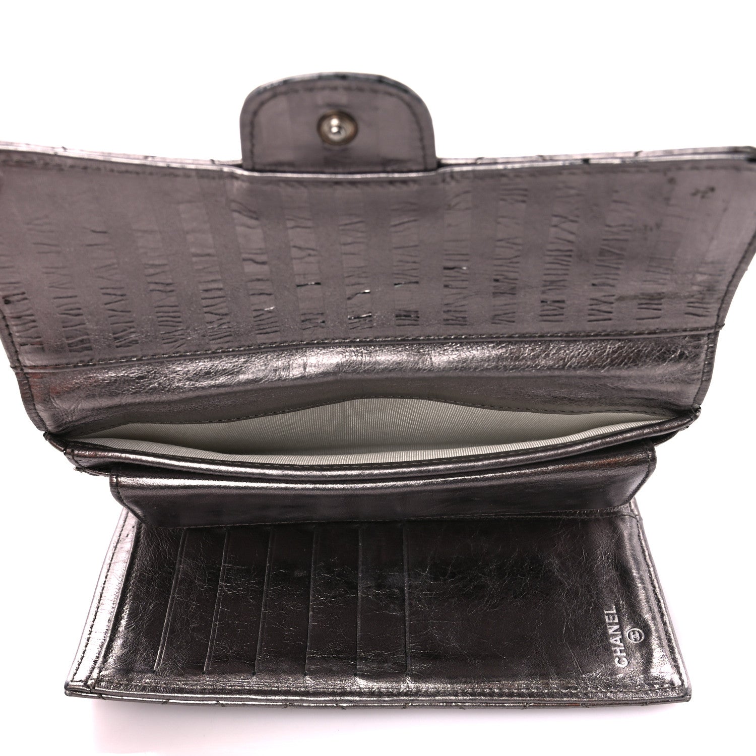 Chanel Metallic Calfskin Striped Quilted Reissue Flap Wallet Dark Silver 5 of 13