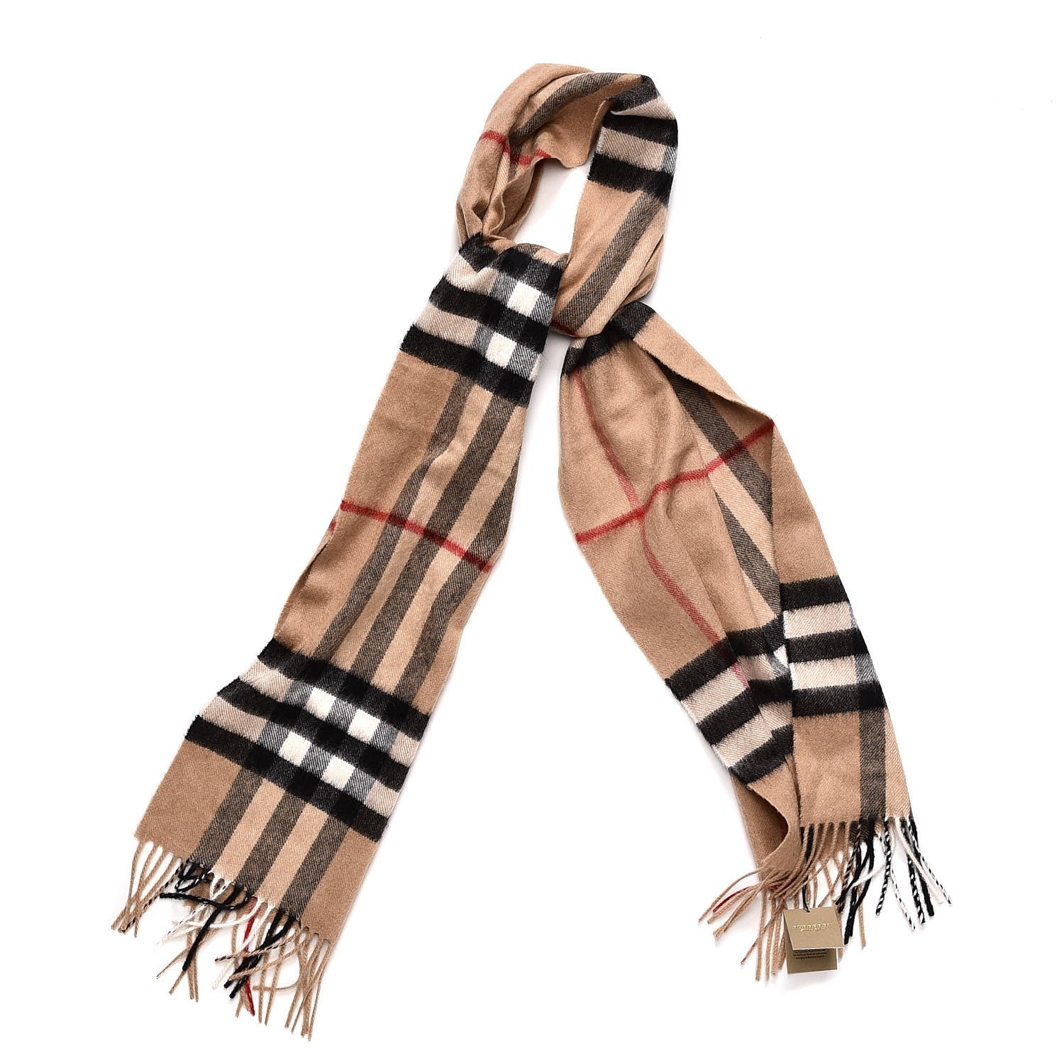 Burberry Cashmere Giant Check Fringe Scarf Camel 1 of 5