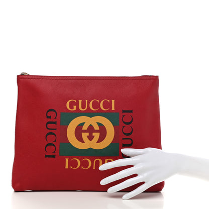 Gucci Pebbled Calfskin Medium Logo Portfolio Clutch Hibiscus Red 2 of 10