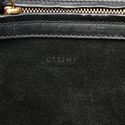 Celine Calfskin Crocodile Embossed Medium Phantom Luggage Black 6 of 17