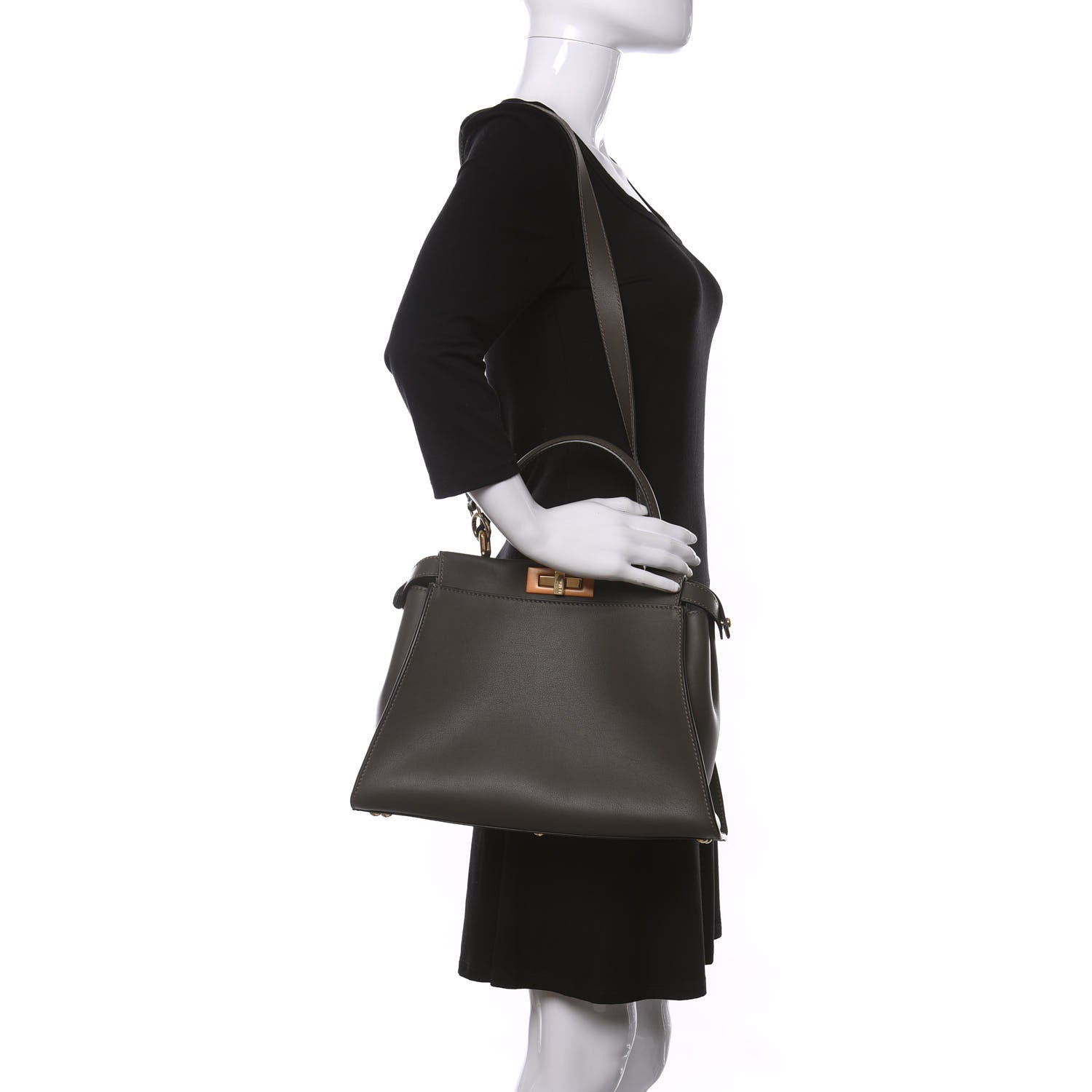 Fendi Vitello Seta Shiny Nappa Medium Peekaboo Iconic Satchel Carbone Blue 2 of 10