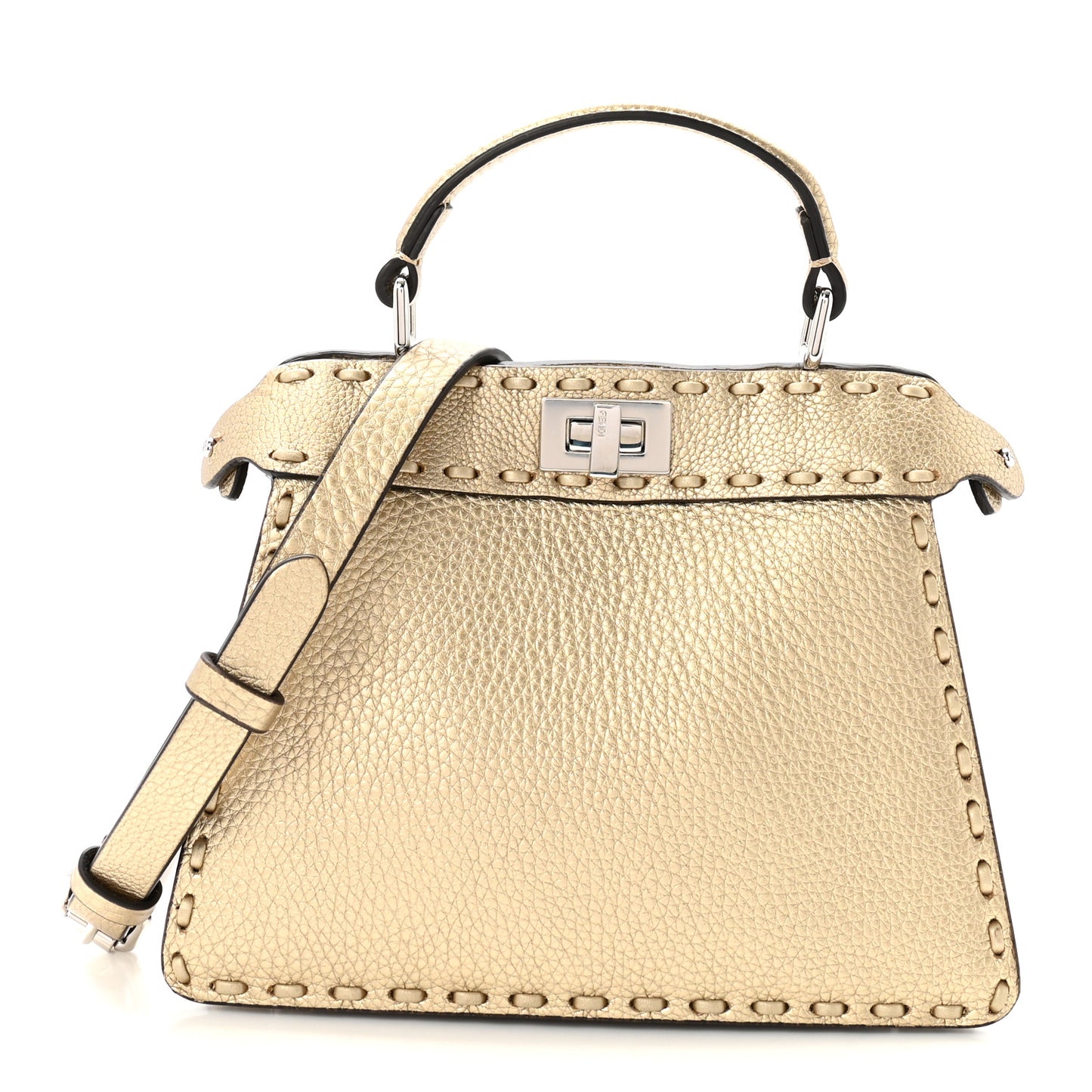 Metallic Cuoio Roma Sellerissima Nappa Sintetica Tape Stitch Petite Peekaboo I SEE U Iconic Satchel Platino