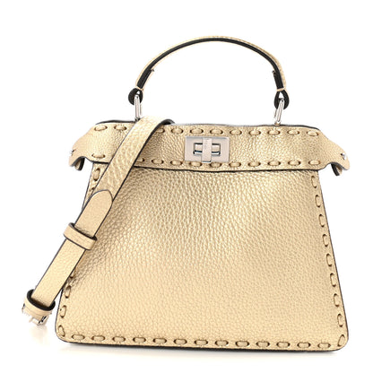 Fendi Metallic Cuoio Roma Sellerissima Nappa Sintetica Tape Stitch Petite Peekaboo I SEE U Iconic Satchel Platino 1 of 9
