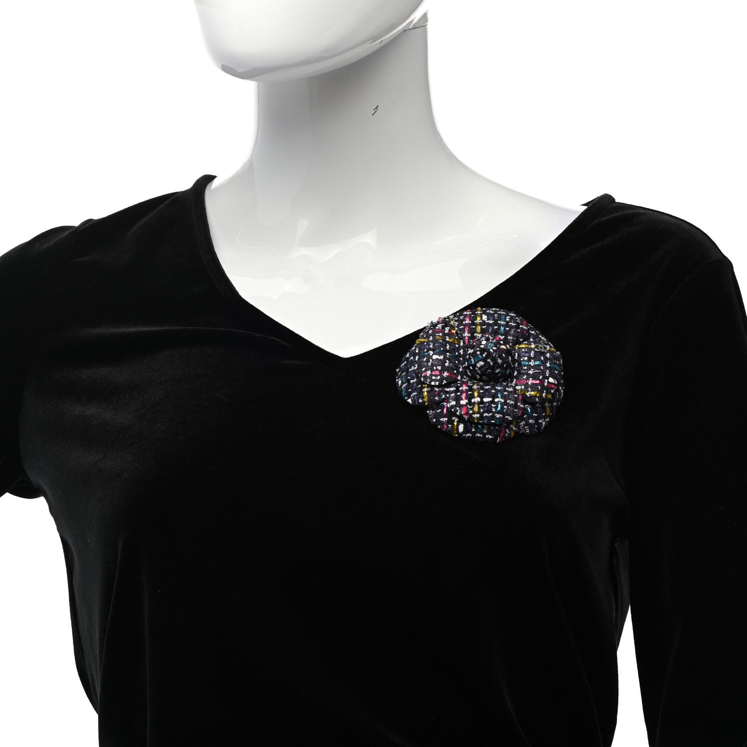 Chanel Tweed Camellia Pin Brooch Navy Multicolor 2 of 4