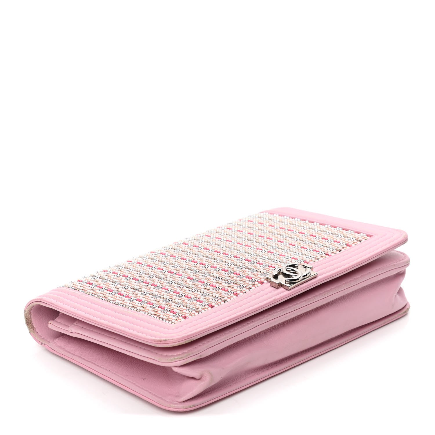 Chanel Calfskin Crystal Studded Boy Wallet On Chain WOC Pink 3 of 6