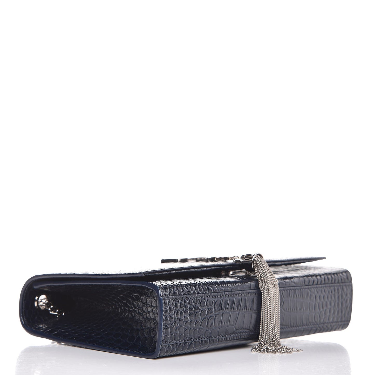 Calfskin Crocodile Embossed Medium Classic Monogram Kate Tassel Satchel Blue Sapphire