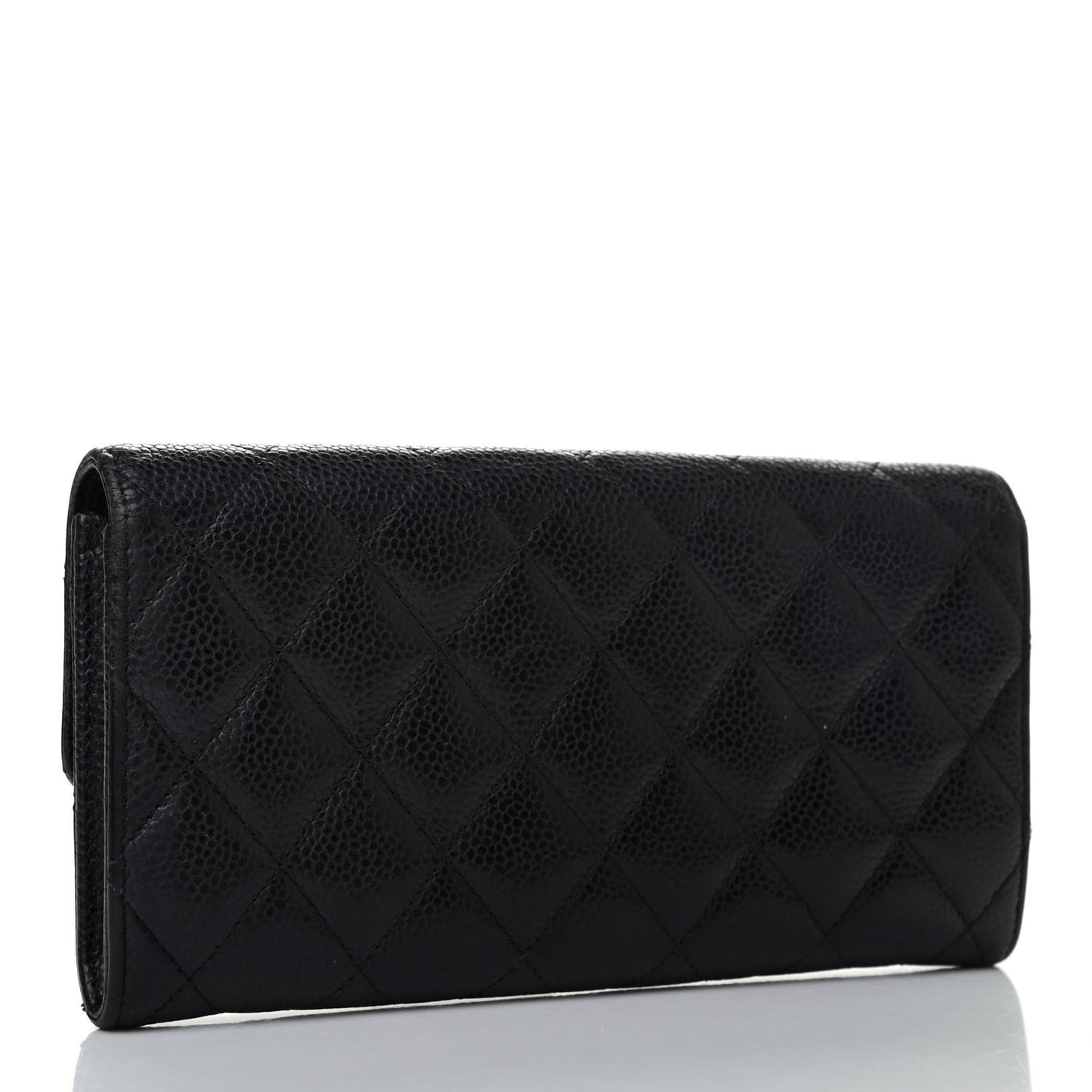 Caviar Quilted Large Gusset Flap Wallet Black